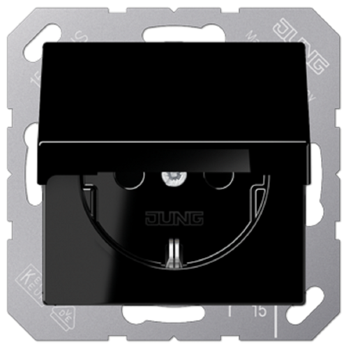 Розетка с заземлением без рамки Jung A creation 1-м. крышкой шторки черный картинка